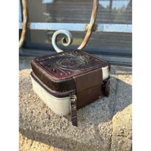 Tooled Leather Cowhide <b>Jewelry</b> <b>Box</b>-Square Storage <b>Display</b> Case for Necklaces Rings More - Product Image 3