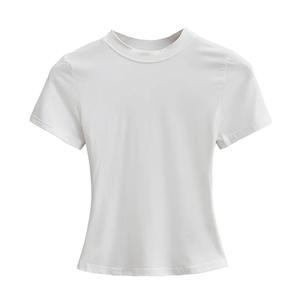 Camiseta de manga corta para mujer, ropa transpirable para mujer, Camisetas básicas ajustadas de verano, camisetas de algodón 2025, camisetas informales con cuello redondo para mujer - Product Image 1