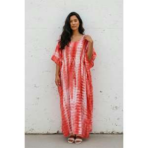 Women Tie Dye Kaftan Floor-Length Eco-Friendly 100% Cotton <b>Loose</b> <b>Fit</b> Natural Waist Summer Casual Boho Resort Wear - Product Image 1