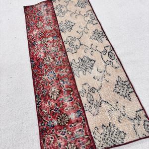 Vintage Turkish Rug 1.9x4.3 ft (57x130 cm), <b>Red</b> Ikat <b>Wool</b> Rug - Product Image 2