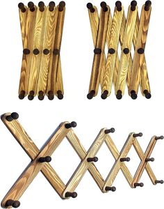 Expandable Wooden Coat <b>Rack</b> Hanger Accordion Wall Mounted Pine Wood Hooks Handmade Vintage Expanding for Hats Bags & Rooms - Product Image 5