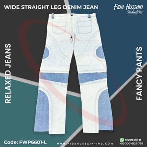 Jean de mezclilla de pierna recta relajada y ancha personalizada con patchwork 100% algodón en pantalón de mezclilla de moda elegante de gran tamaño - Product Image 3