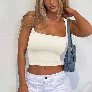 High Quality <b>Women's</b> Sleeveless <b>Tank</b> <b>Top</b> Lace Short Crop Fitness Workout Crop <b>Top</b> Ribbed <b>Knit</b> Custom Logo Square Neck Sexy - Product Image 3