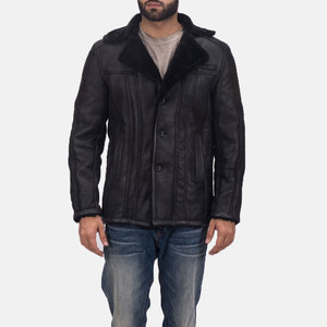 Chaqueta de Cuero Genuino para Hombre con Forro de Piel Sintética, Cuello Camisero, Cierre de un Solo Botón, Resistente al Viento, Estilo Casual de Invierno - Product Image 1