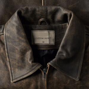Veste en cuir véritable pour hommes en peau de vache de haute qualité Bomber imperméable d'hiver Vintage élégant Logo avant sur mesure - Product Image 5