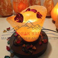 Lampe de sel de l'Himalaya sculptée de qualité supérieure JOBAK, forme bateau, style Feng Shui, base en bois, toucher réel, purificateur d'air, multicolore