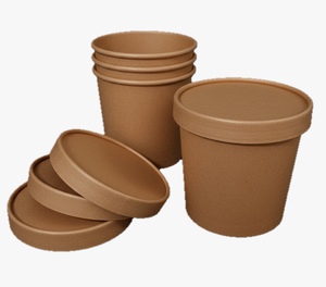 Récipients alimentaires jetables en papier artisanal à mur unique DPAP300 avec couvercles Tasses à crème glacée recyclables - Product Image 4