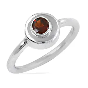 925 Silver Silver Plated <b>Garnet</b> <b>Ring</b> Bezel Setting Minimalist Style Unisex Everyday Wear Gemstone - Product Image 1
