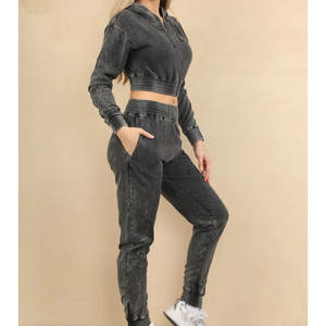 Top Trendy Women Acid Wash Jogger Suit Casual Sudadera Pantalones Set Vintage Acid Wash Women Chándal - Product Image 5