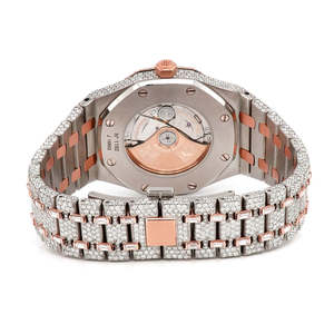 Luxury Iced Out Two Tone <b>Watch</b> Men Rose Gold Silver Full <b>Diamond</b> Bezel Baguette Date Automatic Mechanical Wristwatch - Product Image 2