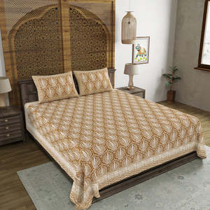 Juego de Sábanas de Algodón 100% Super King Size de Blocks of India, Diseño de Pino Marrón Estampado a Mano, 270x270cm, Hecho a Mano en Jaipur - Product Image 2
