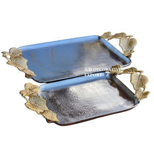 Ensemble de plateaux de service écologiques avec poignée en feuille d'or, finition polie élégante, plateau de service en métal, plat décoratif, cadeau de luxe - Product Image 1