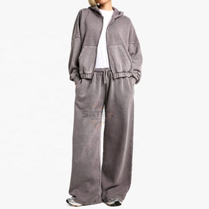 Conjunto Deportivo de Invierno Personalizado con Lavado Ácido para Mujer, Ropa Deportiva Informal de 2 Piezas, Pantalones Jogger Holgados con Cordón, 100% Algodón - Product Image 4