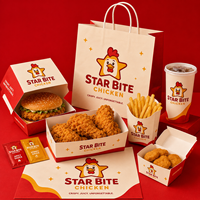 Ensemble d'emballages personnalisés pour poulet frit AT PACK avec sacs en papier, boîtes à poulet, boîtes à hamburgers, boîtes à frites et gobelets à boissons
