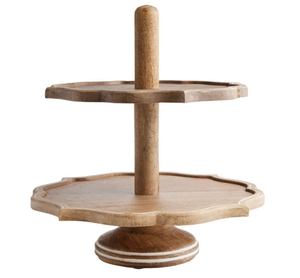 ที่ตั้งโชว์ทำจากไม้2ชั้นพร้อมที่จับแหวนโลหะถาดผลไม้ของหวานไม้ธรรมชาติแบบชนบทสำหรับตกแต่งเคาน์เตอร์โต๊ะ - Product Image 2