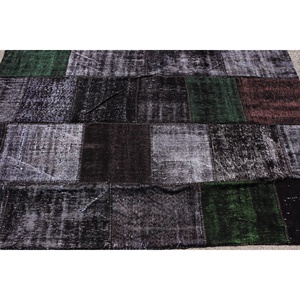 พรมขนาด 5.1x7.5 ฟุต, พรมวินเทจตุรกี, พรมลายเส้นนามธรรมสีดำ - Product Image 5