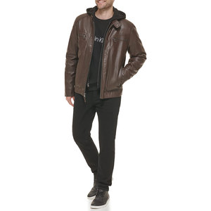 Chaquetas de Cuero de Moda en Color Marrón Oscuro, Personalizadas, Lisas, para Hombre, con Cuello Alto y Logotipo Frontal, Estilo Urbano - Product Image 4