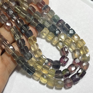 Cuentas con forma de caja facetada de fluorita, Cubo de fluorita multicolor Natural, taladro de soporte de 7/8mm para fabricación de joyas, marca ASP GEMS - Product Image 1