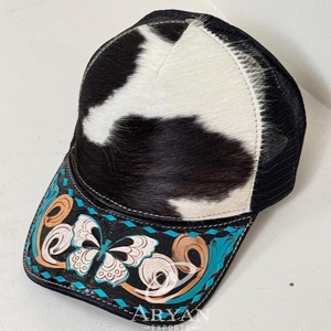 Chapeaux de camionneur en cuir véritable à la mode de haute qualité pour le sport et la vie quotidienne avec des casquettes en maille réglables en cuir de vachette - Product Image 1