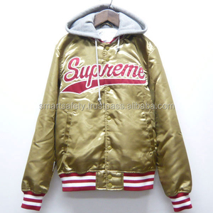 Chaqueta de Béisbol Acolchada de Satén, Corte Entallado, al por Mayor, Personalizable con Letras, Cuello Alto, Impermeable, Cortavientos y Transpirable, Estilo Letterman para Hombre - Product Image 3