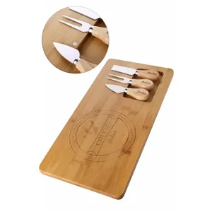 Natural Bamboo <b>Cheese</b> Board Serving <b>Set</b> with <b>Knives</b> - Product Image 1
