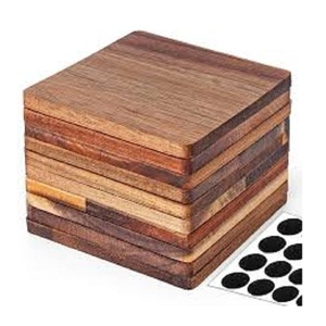 Sous-verres carrés en bois naturel de style rétro pour cuisine, fruits secs, petit-déjeuner, dîner, et assiettes de service pour bureau et canapé - Product Image 1