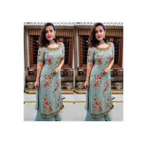 印度最畅销的普通花边边框女性萨尔瓦套装，用于节日和婚礼场合