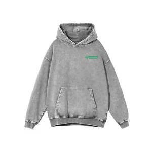 Plus haute qualité kangourou poche Logo imprimé sweats à capuche saison d'hiver à capuche Vintage pierre lavé français Terry sweats à capuche pour hommes - Product Image 3