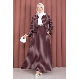 Completo Due Pezzi in Tessuto Crepe a Righe Bordeaux XS/XS, Top Aderente e Gonna Corta per Primavera/Estate - Product Image 4