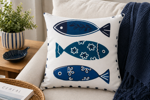 Decorative Square Throw Pillow | 100% Cotton | Zip Closure | Polyester filling | Made in Italy | Reactive digital print | Ocean - Product Image 6
