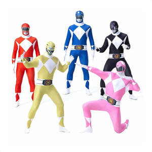 Costume de super-héros Mighty Morphin Power Ranger pour enfants, combinaison en spandex avec composants en cuir, short, leggings et robes de personnage - Product Image 1