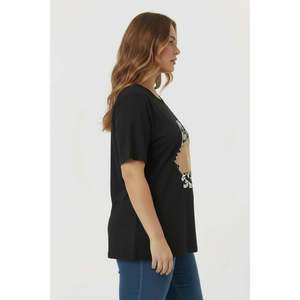 Printed Plus Size <b>Sequin</b> Detailed <b>T</b>-<b>Shirt</b> Black - Product Image 2