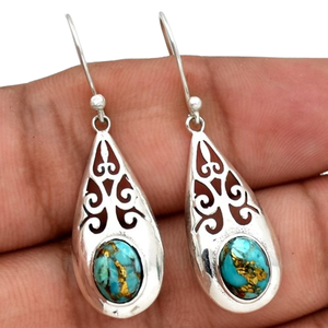 Pendientes colgantes hechos a mano, piedras preciosas turquesas naturales, joyería de plata de ley 925 a la moda, joyería de plata estampada sólida 925 - Product Image 1