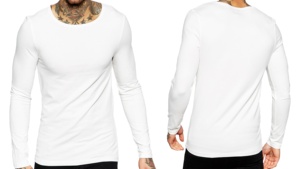 T-shirt à manches longues 100% coton pour hommes, de qualité supérieure, à col rond, teint uni, décontracté, BD - Product Image 6