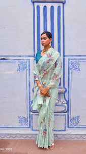 Seda de tejido suave de último diseñador con hilo de bordar Secuencia DE TRABAJO Impresión digital Saree - Product Image 5