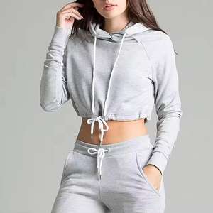 Chándal de 2 piezas para mujer, conjunto de traje de punto de gofres, Top corto, Sudadera con capucha de punto, suéter y pantalones acampanados, chándal de gofres - Product Image 4