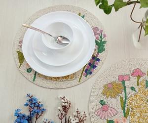 Luxury Red Embroidery <b>Beaded</b> <b>Placemats</b> Eco-Friendly Wedding Dining Table Decor Handmade Waterproof Customizable India - Product Image 4