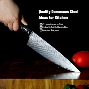 Venta al por mayor pedidos a granel personalizados OEM ODM servicio ultra afilado profesional Damasco acero cocina Chef cuchillo con mango de resina - Product Image 5