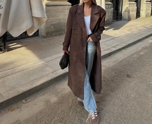 High Quality Women 90s Style Vintage Brown Suede Leather Blazer Classic Blazer Style Genuine Suede Outerwear Autumn Windproof - Product Image 5