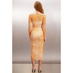 ETHIQUET ANATOLA Vestido de mujer con cuello halter y lazo, de tela de tul con estampado de lunares - Product Image 6