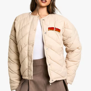 2025 Venta al por mayor de invierno personalizado señoras acolchado cálido burbuja abrigo ropa abotonada 100% poliéster chaqueta acolchada para mujeres - Product Image 4