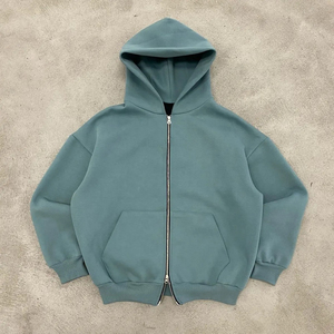 Las mejores sudaderas con cremallera Algodón Fleece Drop Shoulder Cropped Zip Up Hoodie Casual Street Wear Hoodie - Product Image 4