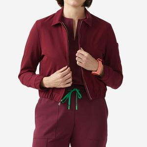 Chaqueta de manga elástica con estilo rojo de calidad superior para mujer, laboratorio médico suave con cremallera, uniforme de Hospital, chaqueta para mujer, uniformes de enfermería - Product Image 6