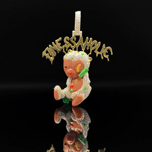 Collier pendentif Iced Out Diamond Ice Cream Pizza Slice & Crown Cap - Style Hip Hop Unisexe avec chaîne perlée - Product Image 1