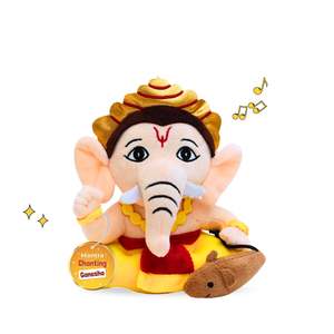 Petite figurine en peluche de 22 cm du dieu hindou Ganesha chantant des mantras, pour les enfants de 2 à 4 ans, en provenance du Rajasthan - Product Image 1