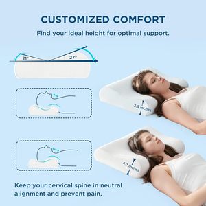 Oreiller de cou cervical gris confortable pour le soulagement de la douleur Oreillers de lit en mousse à mémoire de forme pour dormir, Oreiller de soutien du cou sans latex - Product Image 2