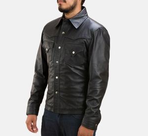 เสื้อเชิ้ตแขนยาวหนังแท้ลำลองทรงสลิมฟิตสำหรับผู้ชายดีไซน์กระดุมลายสัตว์สีดำทรงพอดีตัว - Product Image 4