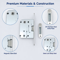 BBDHOME Corps de serrure magnétique silencieux 7050 en nickel satiné pour porte en bois avec plaque en acier inoxydable 201 pour salle de bain