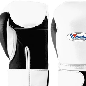 Gants de boxe professionnels en cuir blanc et noir, fermeture à velcro au poignet, gants d'entraînement et de sparring pour hommes et femmes - Product Image 2