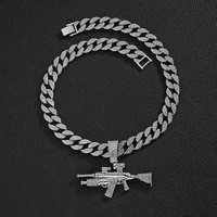 Iced Out Gun Pendentif Collier pour Homme Argent Moissanite Hip Hop Déclaration Cubain Chaîne Bijoux